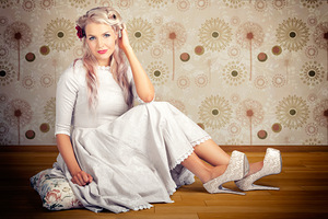 Portrait Of Blonde Girl With Classic Fashion Style