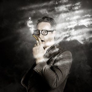 Rolling rich millionaire businessman smoking money