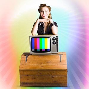 Technology Smart Pinup Woman On Retro Color TV