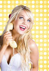 Retro phone beauty with glamour hair and makeup
