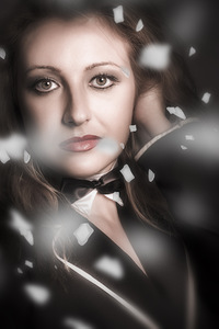 Performing arts woman. Romantic stage performance