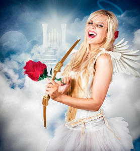 Heavenly angel of love with flower arrow