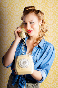 Hip Retro Girl Talking On Vintage Telephone