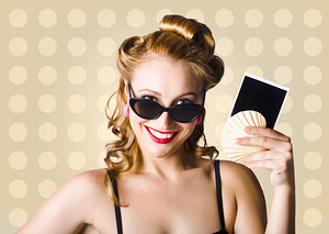 Pinup Girl Showing World Travel Holiday Photo