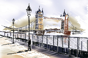 Fine art drawing The Tower Bridge in London UK