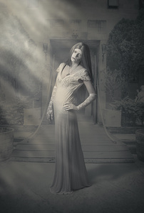 Evil vintage ghost at scary haunted castle