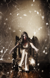 Dark portrait of a demon woman in haunted house