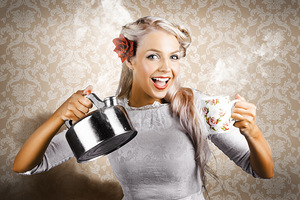 Beautiful Young Retro Woman With Cup Of Coffee