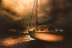 Beached sailing boat