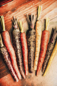 Rainbow carrots. Vintage cooking illustration 