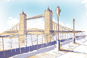 Minimalist hand drawn sketch Tower Bridge London