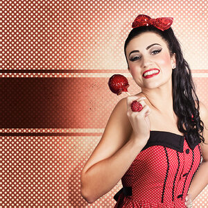 Sweet candy pinup girl with vintage toffee apple