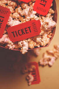 Theatre tickets in popcorn box