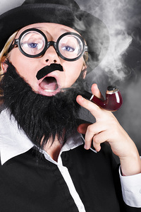 Comic private eye detective smoking pipe