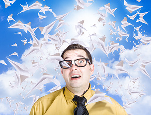 Insane business man with busy travel schedule