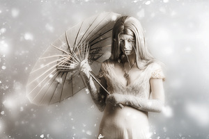 Dark vampire in a forsaken winter wonderland