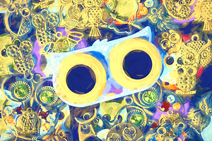 Swirling sea of colorful owl charms