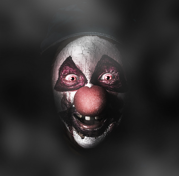 Dark evil clown face with scary joker smile Print