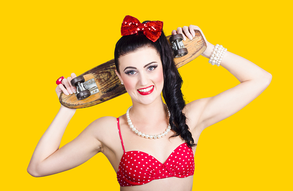 Cute pinup skater girl in punk glam fashion Print