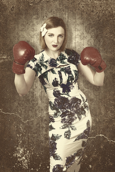 Vintage boxing pinup poster girl. Retro fight club Print