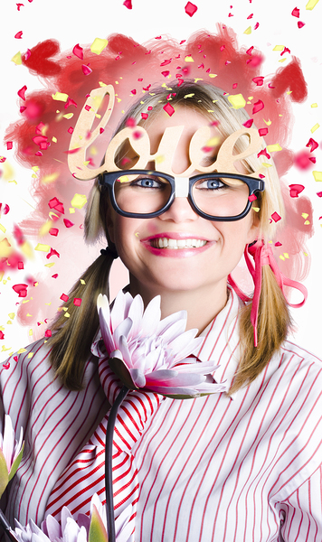 Romantic female nerd in a celebration of love Print