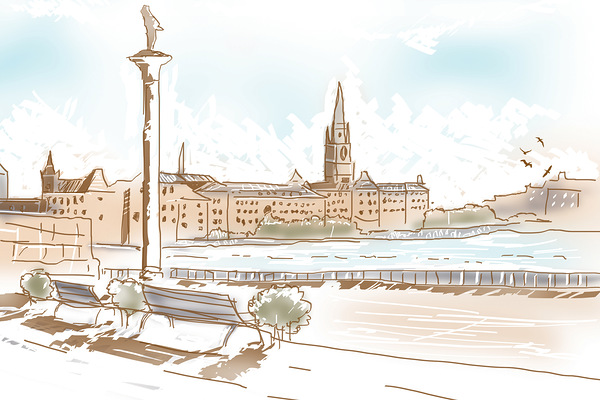 Fine art landscape sketch of Stockholm Sweden  Print