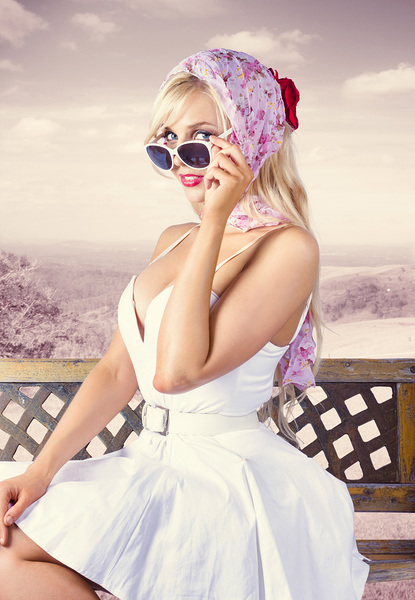 Beautiful retro fashion girl. australian landscape Print