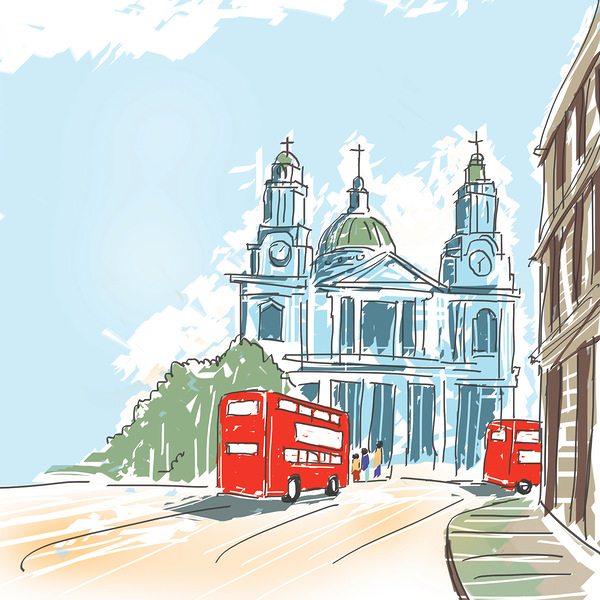 Digital illustration St Paul Cathedral London UK Print