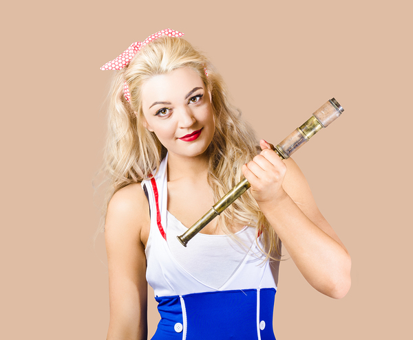 Sightseeing voyage pin-up girl with telescope Print