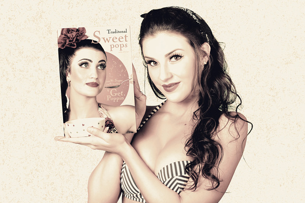 Vintage pop art advert girl with breakfast product Print