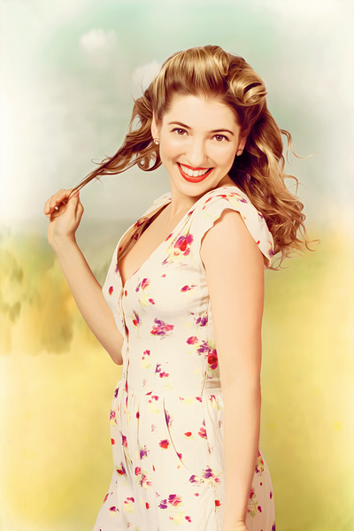 Vintage pinup woman with pretty make-up and hair Print