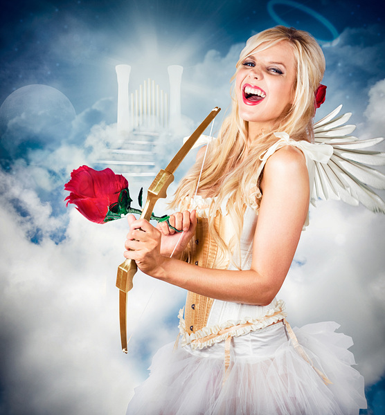 Heavenly angel of love with flower arrow Print