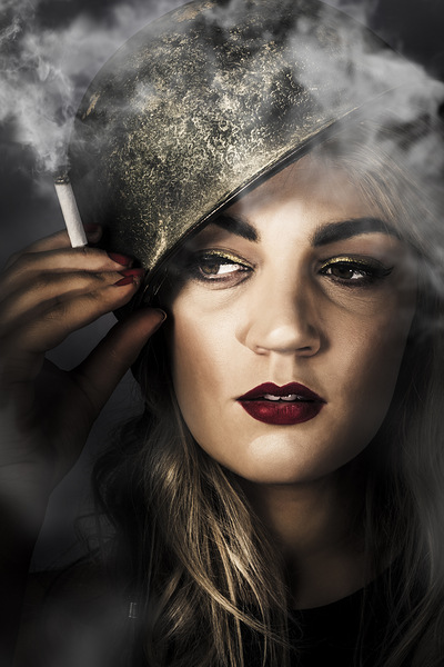 Attractive pinup woman in 1940 military style Print