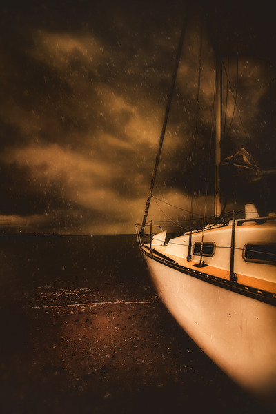 Stormy artistic portrait of a yacht Print
