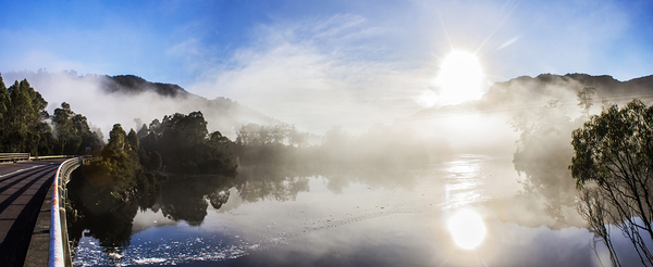 Early morning mist on Lake Rosebery Tasmania Print