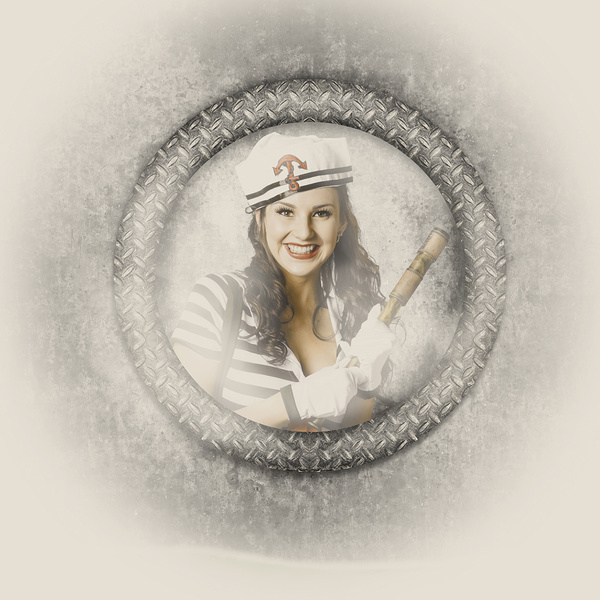 Boating pin-up woman on nautical shipping voyage Print