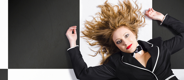 Beautiful blond girl with healthy long hair Print