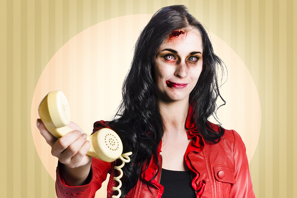 Zombie business person handing over bad news phone Print