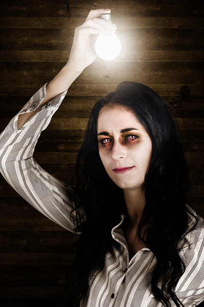 Creepy attic girl with bright halloween ideas  Print