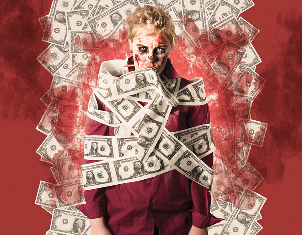 Zombie tied up in financial debt. Dead money Print