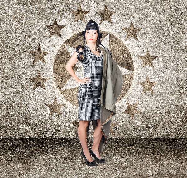 Asian military pinup girl in retro air force style Print