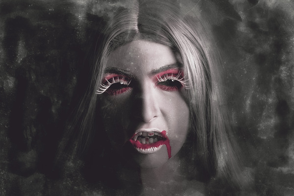 Sinister portrait of scary vampire woman Print