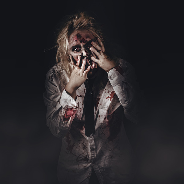 Dark halloween portrait. Scary evil zombie Print