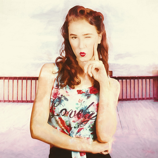 Retro clip art of a thinking pin-up woman Print