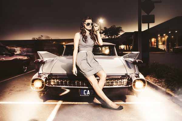 Retro Sixties Pinup Girl On Vintage Car Print