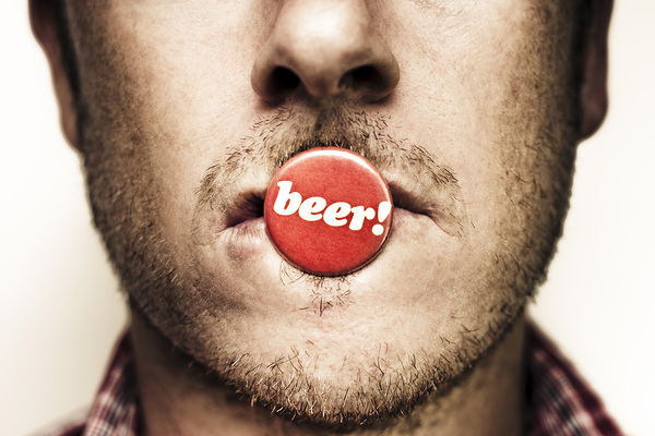 Face Of A Man With Beer Badge Print