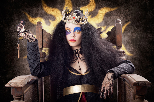 Storybook queen jester holding religious cross Print