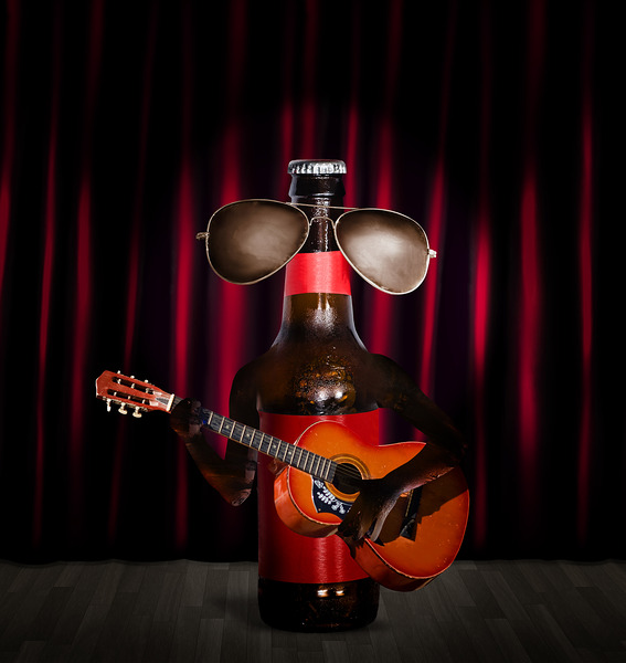 Beer bottle music performer playing opening act Print