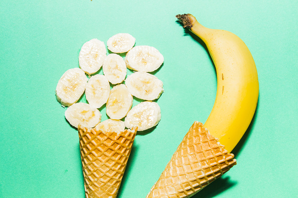 Waffle cones with fresh banana Print