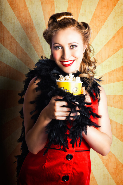 Vintage Woman Eating Popcorn At Movie Premiere Print